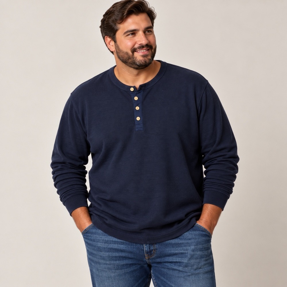 Goodfellow & Co Navy Waffle Knit Casual Henley Shirt, XXL